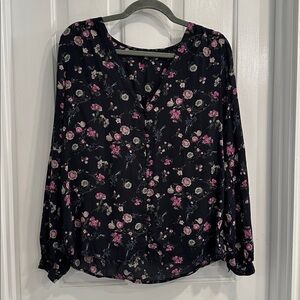 Lucky Brand Floral Black and Pink Blouse